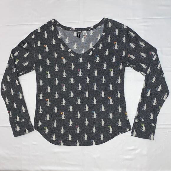 Urban Outfitters BDG Grey Party Penguins Knit V-Neck Top Women's Size Medium - Picture 1 of 10
